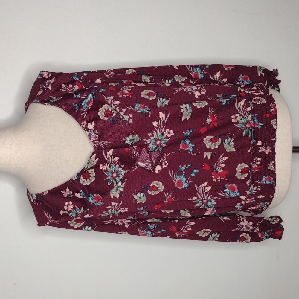 NWT Melloday Women's Wine Floral Blouse Size Medium